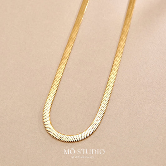gold thick snake chain necklace flat herringbone