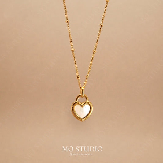 Reversible  Mother of Pearl & Black Onyx Heart Necklace