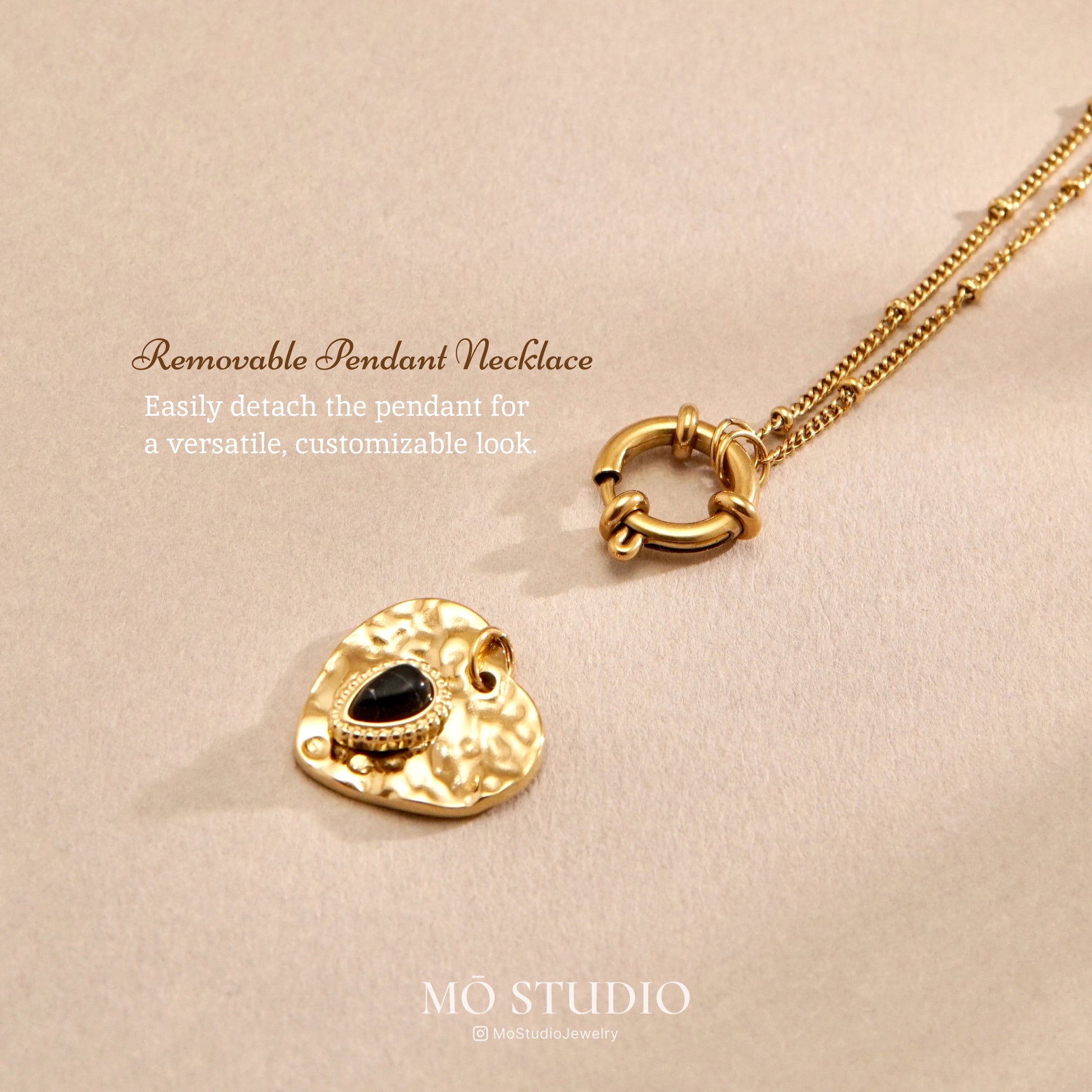 minimalist gold necklace with black stone